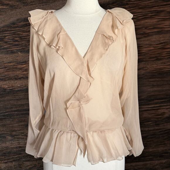 HH Haute Hippie 100% Silk Chiffon Blouse Top Sz XS Oversized 21' Bust w Ruffles - Picture 1 of 6